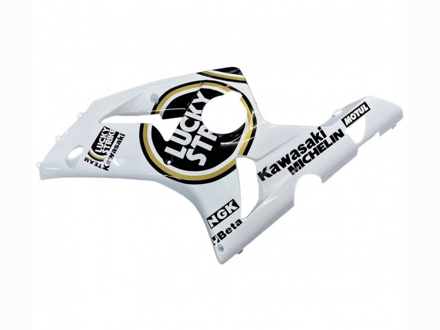 2003-2004 Kawasaki ZX6R Motorcycle Fairings - White Black Motul Lucky Strike