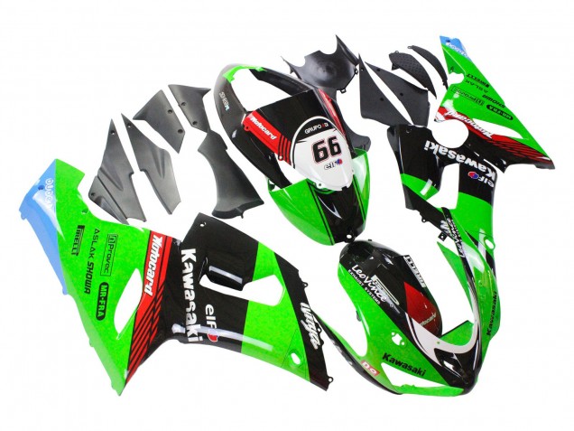 2005-2006 Kawasaki ZX6R Motorcycle Fairings - Green Red Black Elf 66