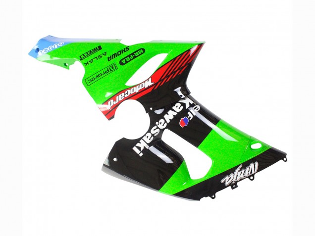 2005-2006 Kawasaki ZX6R Motorcycle Fairings - Green Red Black Elf 66