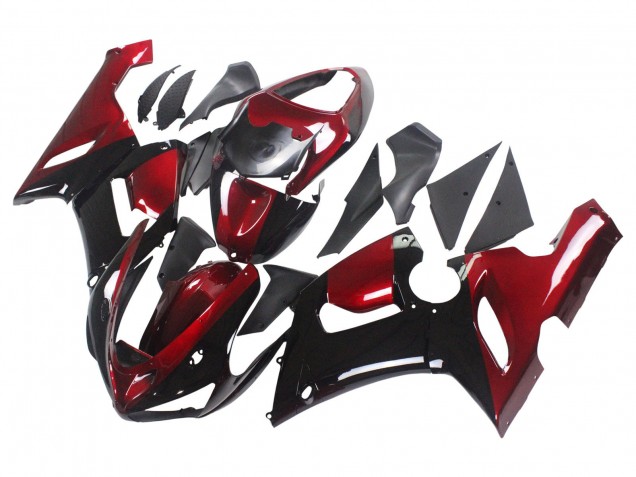 2005-2006 Kawasaki ZX6R Motorcycle Fairing - Red Glossy Black