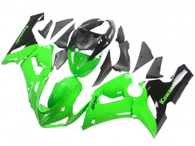 2005-2006 Kawasaki ZX6R Motorcycle Fairings - Green Black Ninja