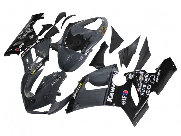 2005-2006 Kawasaki ZX6R Motorcycle Fairings - Dark Grey Black