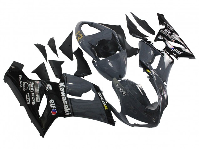 2005-2006 Kawasaki ZX6R Motorcycle Fairings - Dark Grey Black