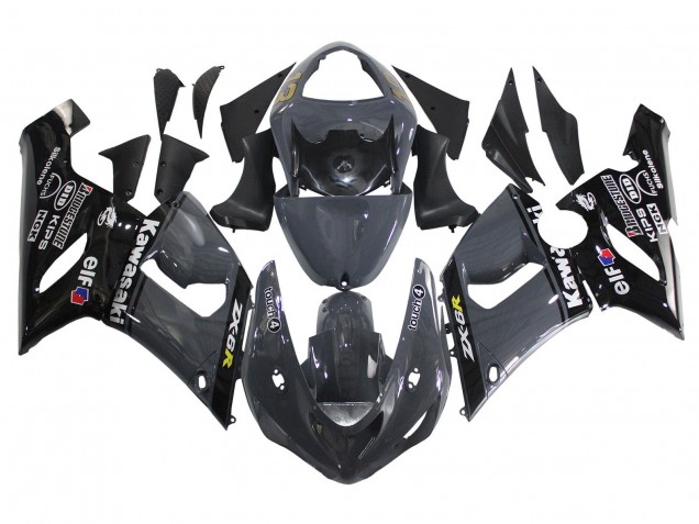 2005-2006 Kawasaki ZX6R Motorcycle Fairings - Dark Grey Black