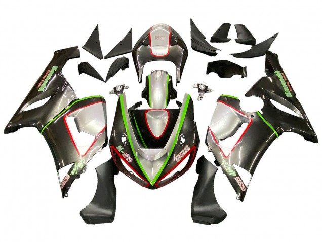 2005-2006 Kawasaki ZX6R Motorcycle Fairings - Black Silver Green Red K-26