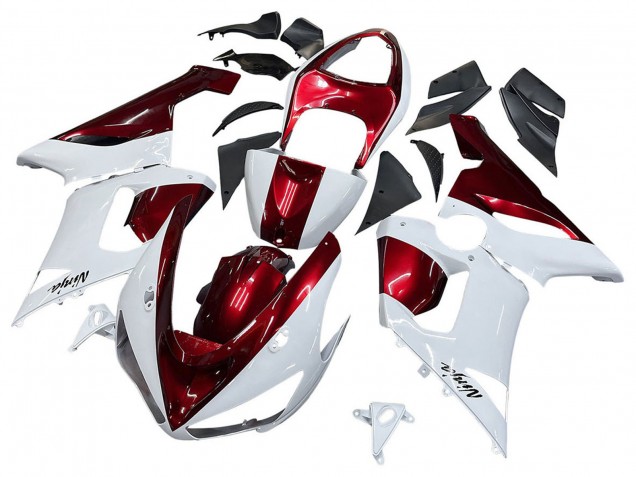 2005-2006 Kawasaki ZX6R Motorcycle Fairings - White Red