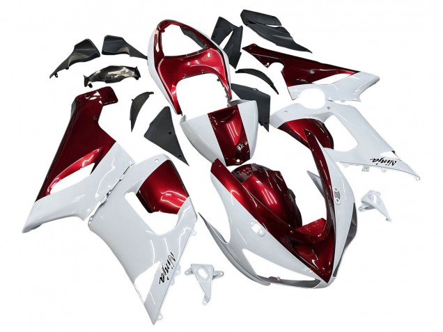 2005-2006 Kawasaki ZX6R Motorcycle Fairings - White Red