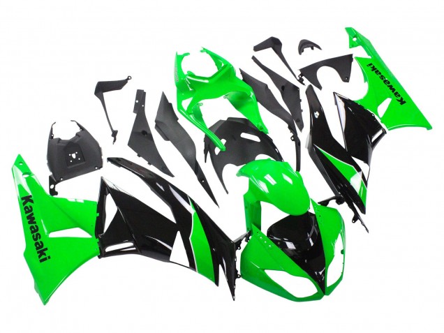 2009-2012 Kawasaki ZX6R Motorcycle Fairings - Green Glossy Black