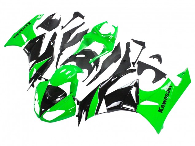 2009-2012 Kawasaki ZX6R Motorcycle Fairings - Green Glossy Black