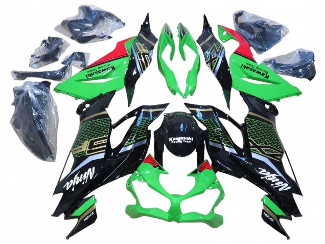 2009-2012 Kawasaki ZX6R Motorcycle Fairings - Red Glossy Black Honeycomb