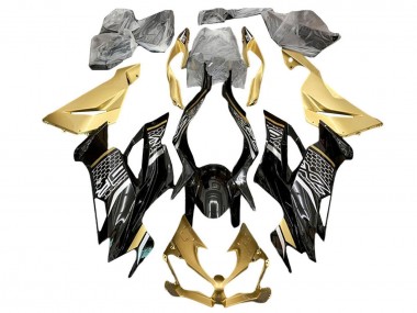 2019-2022 Kawasaki ZX6R Motorcycle Fairings - Gold Glossy Black White Honeycomb