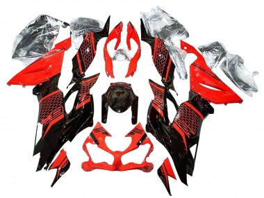2019-2022 Kawasaki ZX6R Motorcycle Fairings - Red Glossy Black Honeycomb
