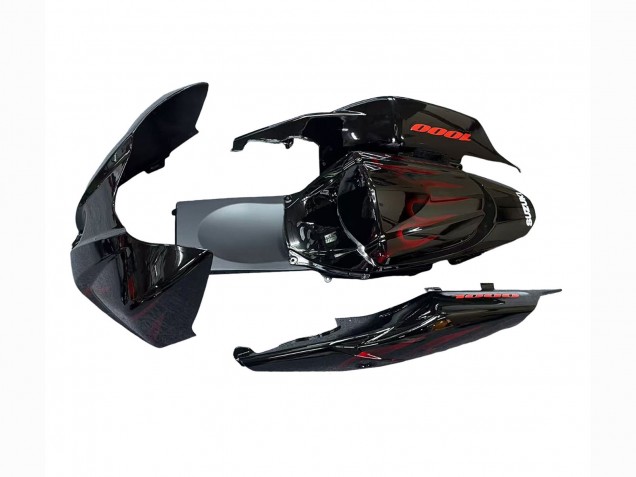 2007-2008 Suzuki GSXR 1000 Motorcycle Fairings - Black Red Flame