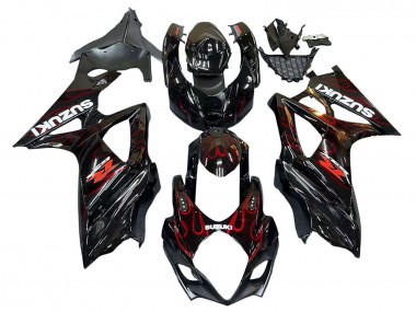 2007-2008 Suzuki GSXR 1000 Motorcycle Fairings - Black Red Flame