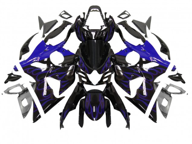 2007-2008 Suzuki GSXR 1000 Motorcycle Fairing - Glossy Black Blue Flame