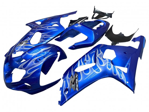 2001-2003 Suzuki GSXR 600 / GSXR 750 Motorcycle Fairings - Blue with White Flame