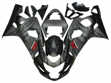 2004-2005 Suzuki GSXR 600 / GSXR 750 Motorcycle Fairings - Grey Black Flame