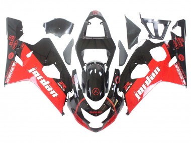 2004-2005 Suzuki GSXR 600 / GSXR 750 Motorcycle Fairings - Glossy Black Red Jordan Michelin