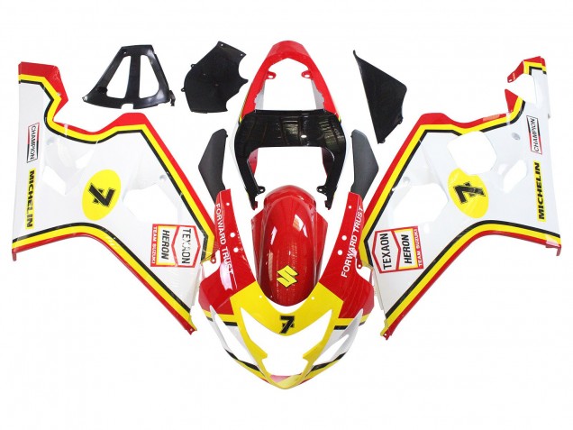 2004-2005 Suzuki GSXR 600 / GSXR 750 Motorcycle Fairings - White Red Yellow Michelin Texaon Heron 7