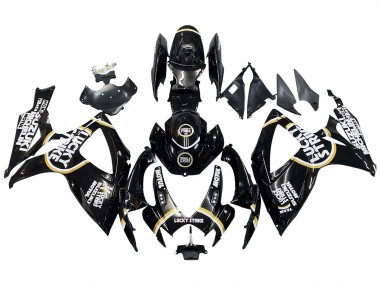 2006-2007 Suzuki GSXR 600 / GSXR 750 Motorcycle Fairings - Glossy Black White Motul Lucky Strike