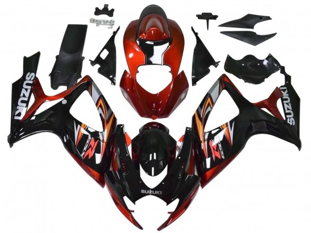 2006-2007 Suzuki GSXR 600 / GSXR 750 Motorcycle Fairings - Red Glossy Black Orange