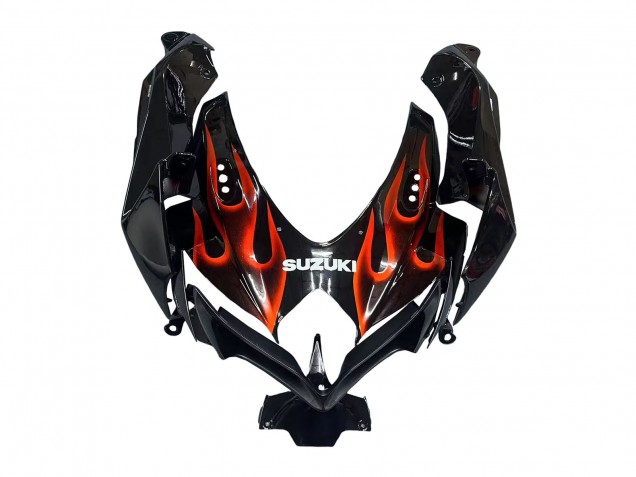 2008-2010 Suzuki GSXR 600 / GSXR 750 Motorcycle Fairings - Glossy Black Orange Flame