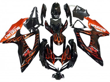 2008-2010 Suzuki GSXR 600 / GSXR 750 Motorcycle Fairings - Glossy Black Orange Flame