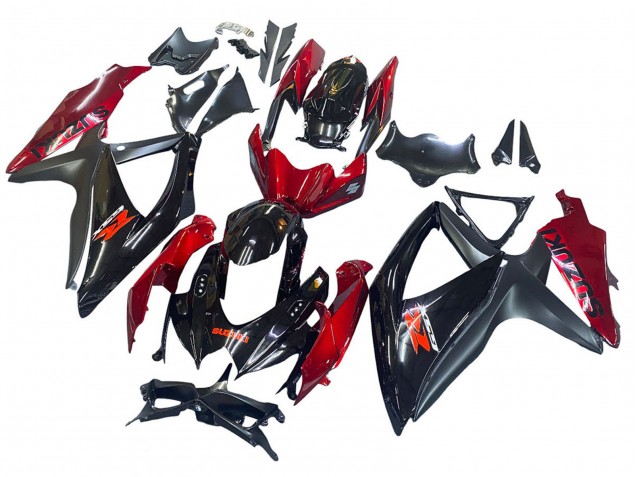 2008-2010 Suzuki GSXR 600 / GSXR 750 Motorcycle Fairing - Red Glossy Black