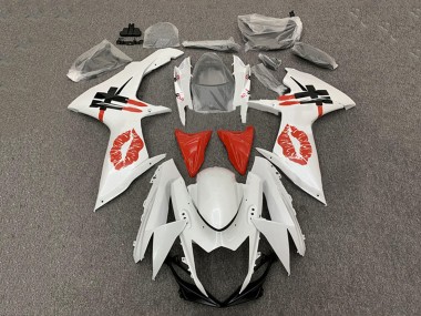 2008-2010 Suzuki GSXR 600 / GSXR 750 Motorcycle Fairings - White Red Lipstick