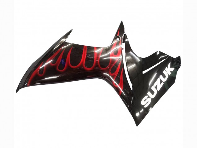 2011-2024 Suzuki GSXR 600 / GSXR 750 Motorcycle Fairings - Glossy Black Red Flame