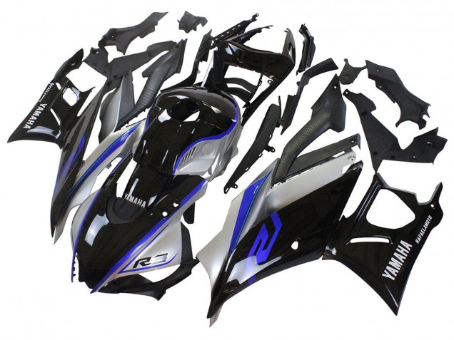 2022-2024 Yamaha YZF R3/R25 Motorcycle Fairings - Silver Blue Glossy Black