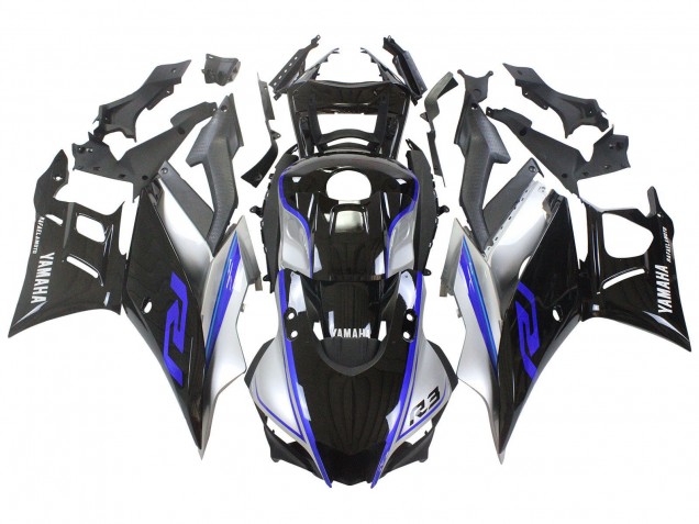 2022-2024 Yamaha YZF R3/R25 Motorcycle Fairings - Silver Blue Glossy Black
