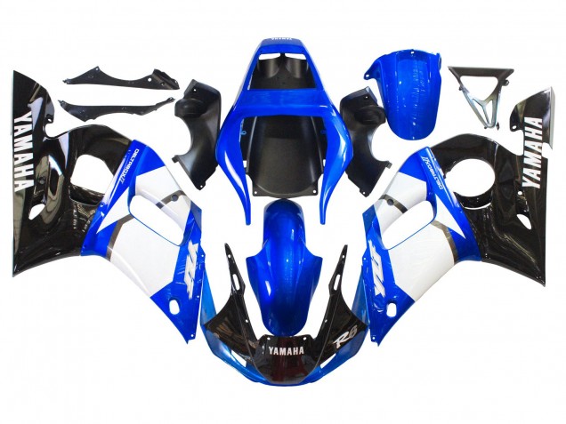 1998-2002 Yamaha YZF 600 R6 Motorcycle Fairings - White Blue Glossy Black