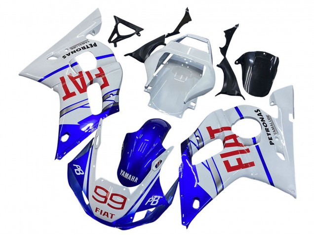 1998-2002 Yamaha YZF 600 R6 Motorcycle Fairings - White Blue Red Fiat 99