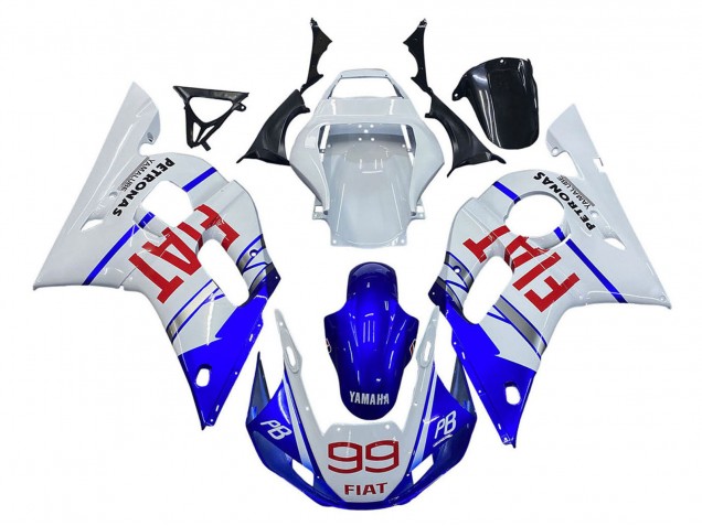 1998-2002 Yamaha YZF 600 R6 Motorcycle Fairings - White Blue Red Fiat 99