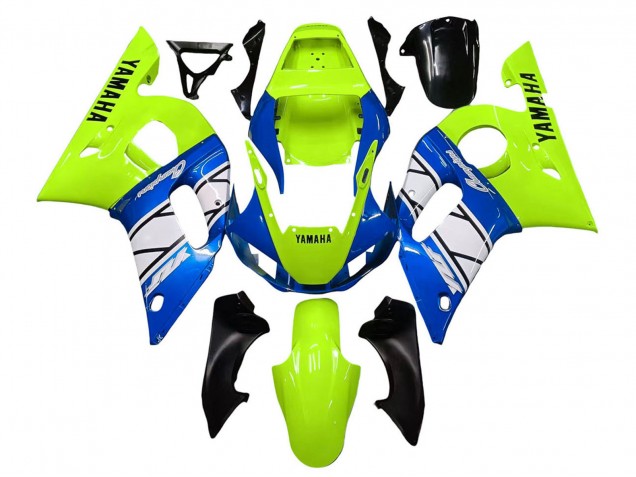 1998-2002 Yamaha YZF 600 R6 Motorcycle Fairings - Neon Green Blue White Champions
