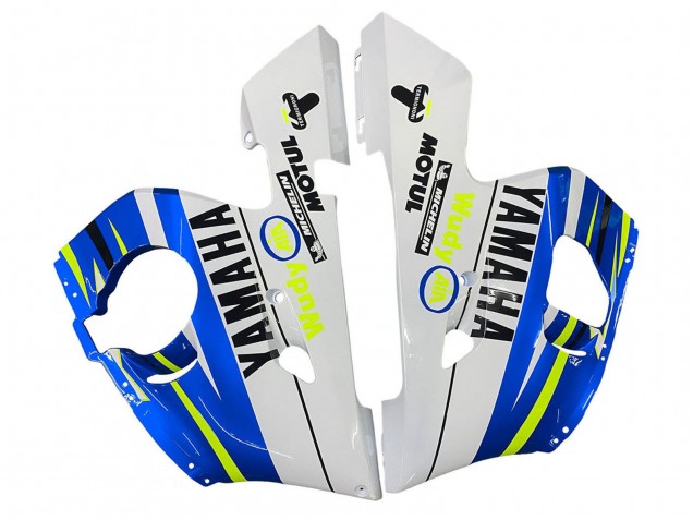 1998-2002 Yamaha YZF 600 R6 Motorcycle Fairings - White Blue Neon Yellow Fiat Motul Michelin