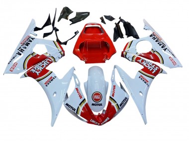 2003-2004 Yamaha YZF R6 Motorcycle Fairings - White Red Lucky Strike Motul