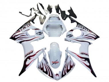 2006-2009 Yamaha YZF R6S Motorcycle Fairings - White with Dark Black Flame