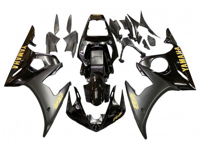 2003-2004 Yamaha YZF R6 Motorcycle Fairings - Glossy Black Matte Black Gold Decals