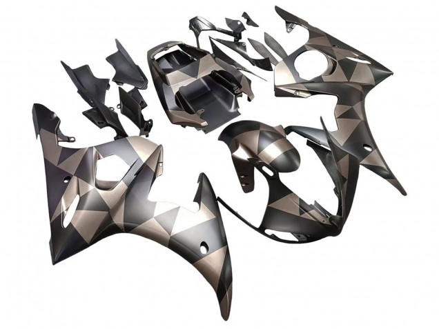 2003-2004 Yamaha YZF R6 Motorcycle Fairings - Grey Matte Black Geometric