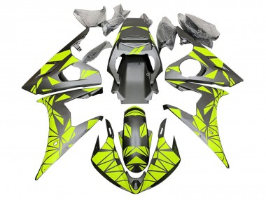 2003-2004 Yamaha YZF R6 Motorcycle Fairings - Neon Green Matte Black Geometric