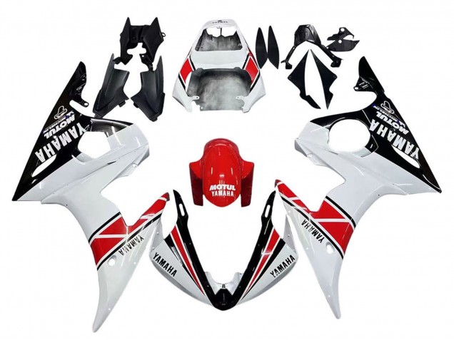 2003-2004 Yamaha YZF R6 Motorcycle Fairings - White Red Glossy Black Motul