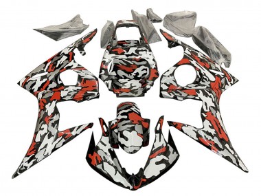 2006-2009 Yamaha YZF R6S Motorcycle Fairings - Black Red Grey Camouflage
