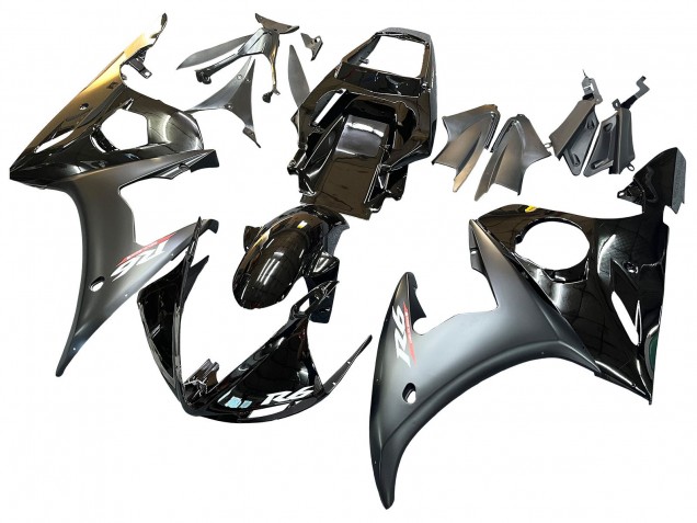 2003-2004 Yamaha YZF R6 Motorcycle Fairings - Glossy Black Matte Black Gold Chameleon