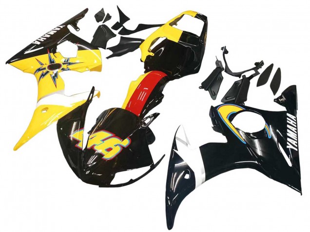 2005 Yamaha YZF 600 R6 Motorcycle Fairings - Black Yellow Red 46