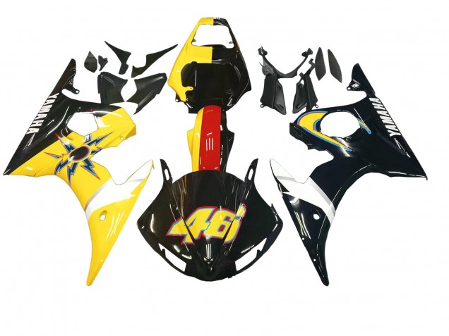 2005 Yamaha YZF 600 R6 Motorcycle Fairings - Black Yellow Red 46