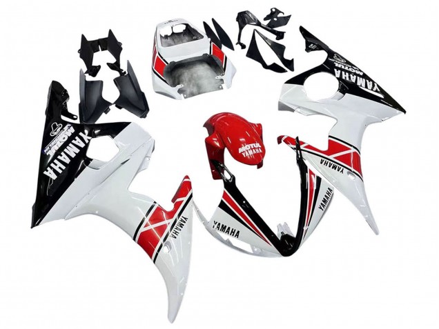 2005 Yamaha YZF 600 R6 Motorcycle Fairings - White Black Red Motul