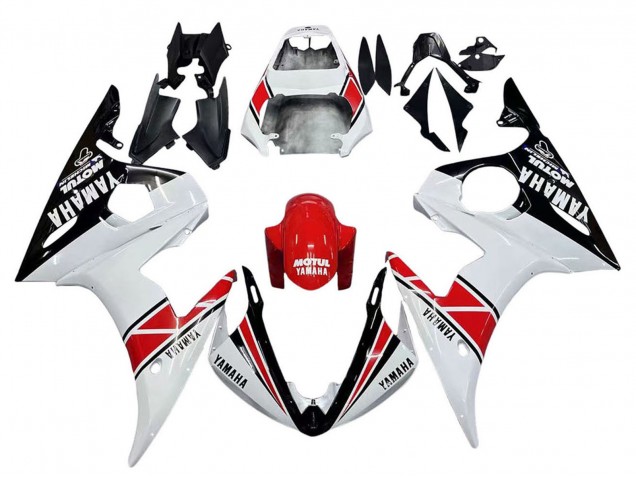 2005 Yamaha YZF 600 R6 Motorcycle Fairings - White Black Red Motul