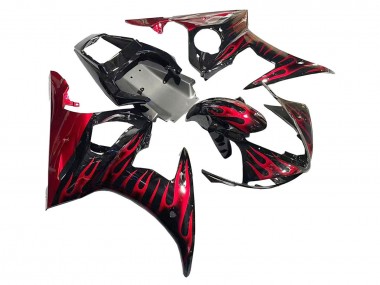 2005 Yamaha YZF 600 R6 Motorcycle Fairings - Black with Red Flame